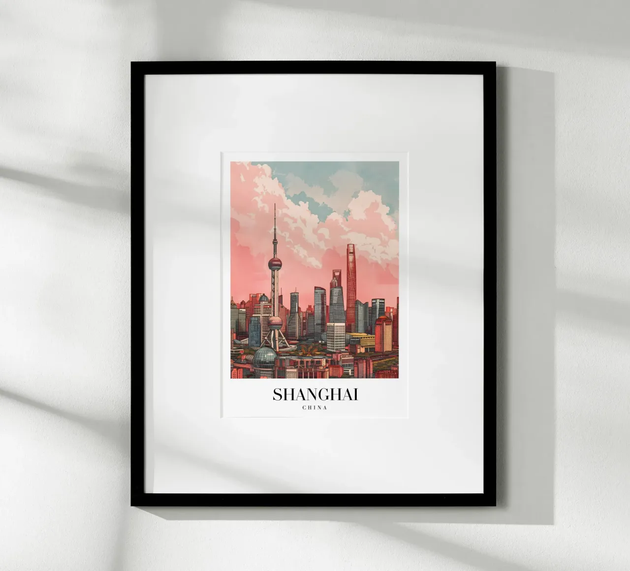 Skyline di Shanghai Pudong - China Cityscape Art poster con telaio in plastica da homdeco