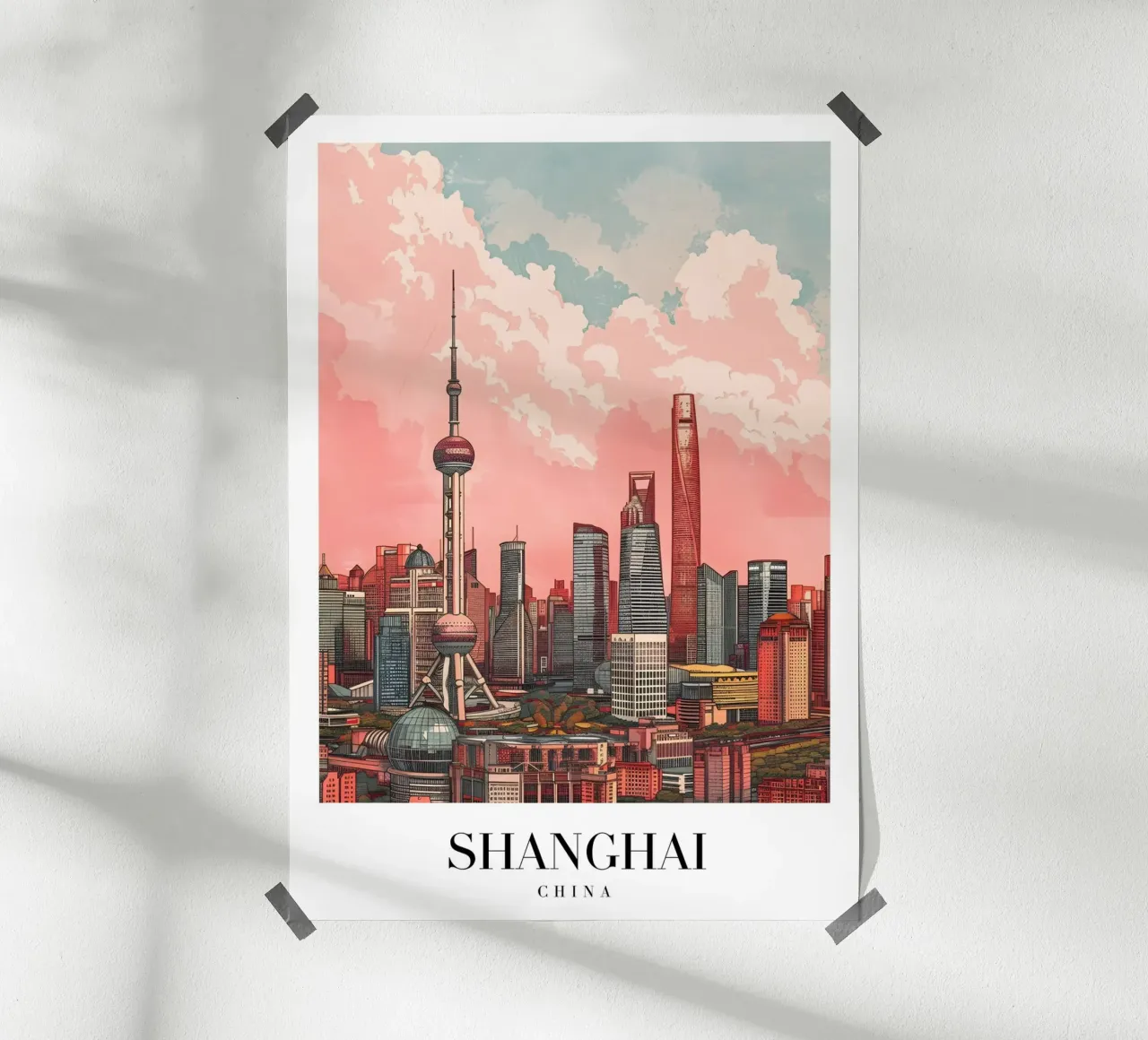 Skyline di Shanghai Pudong - China Cityscape Art poster con telaio in plastica da homdeco
