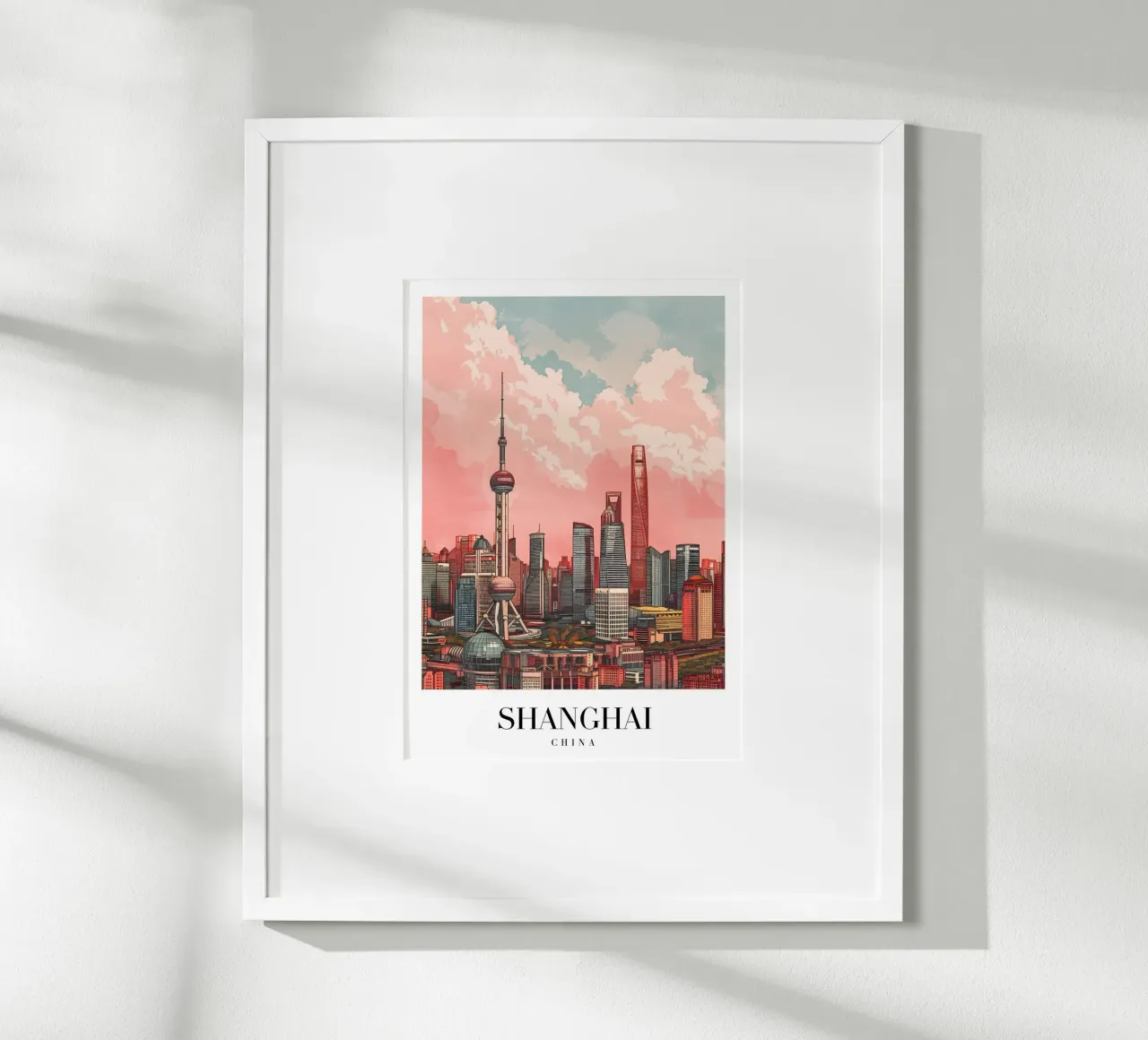 Skyline di Shanghai Pudong - China Cityscape Art poster con telaio in plastica da homdeco