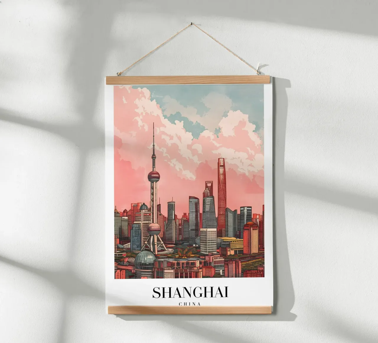 Skyline di Shanghai Pudong - China Cityscape Art poster con telaio in plastica da homdeco