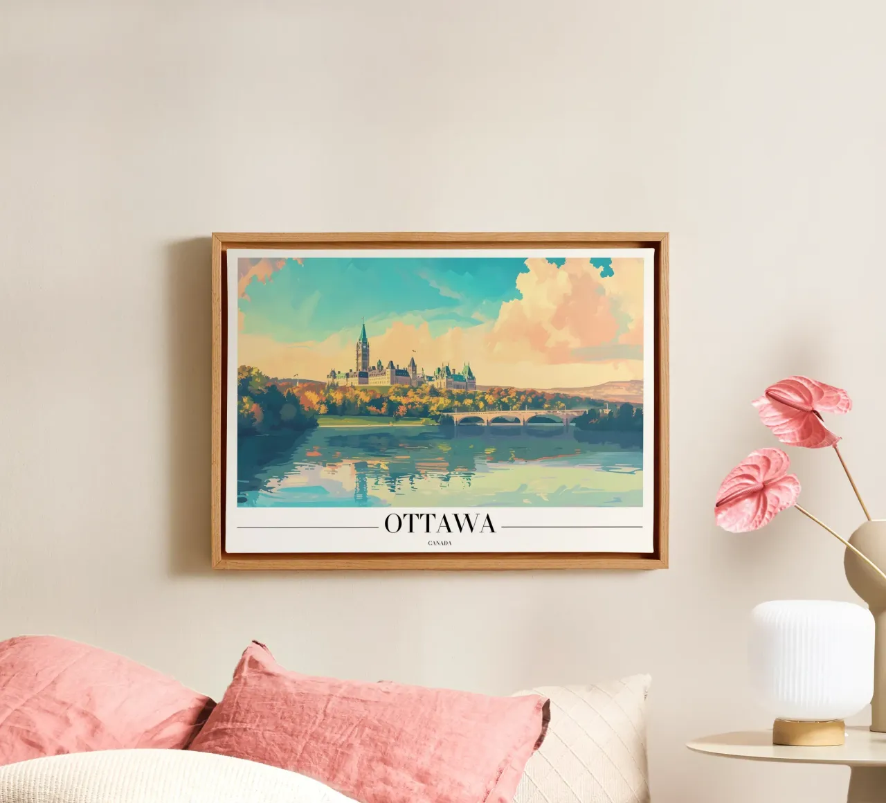 Colline du Parlement d'Ottawa - Vue de la capitale du Canada toile avec Caisse américaine de homdeco