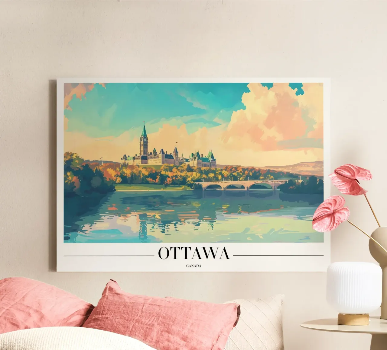 Colline du Parlement d'Ottawa - Vue de la capitale du Canada toile avec Caisse américaine de homdeco