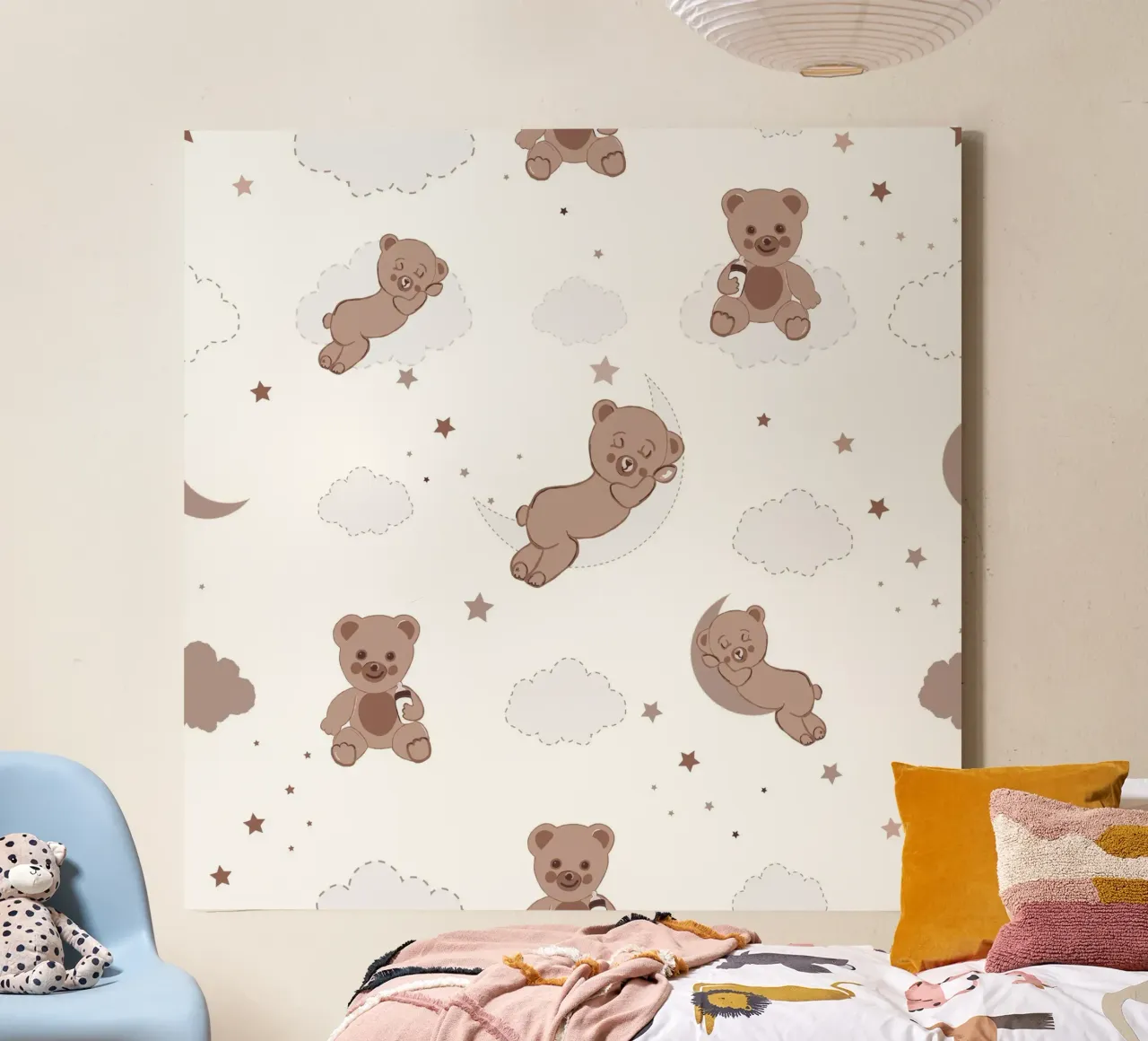 Teddy bear neutral brown colored pattern canvas by gulsengunel