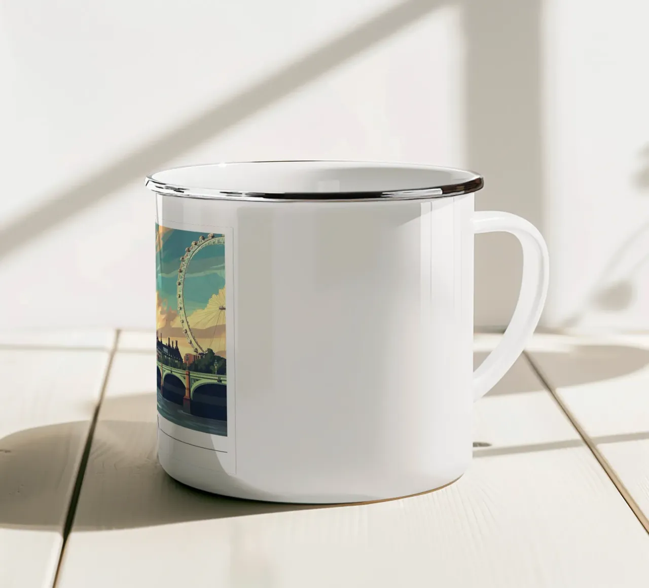 London Big Ben & Eye - Iconic UK Cityscape Art enamel mug by homdeco
