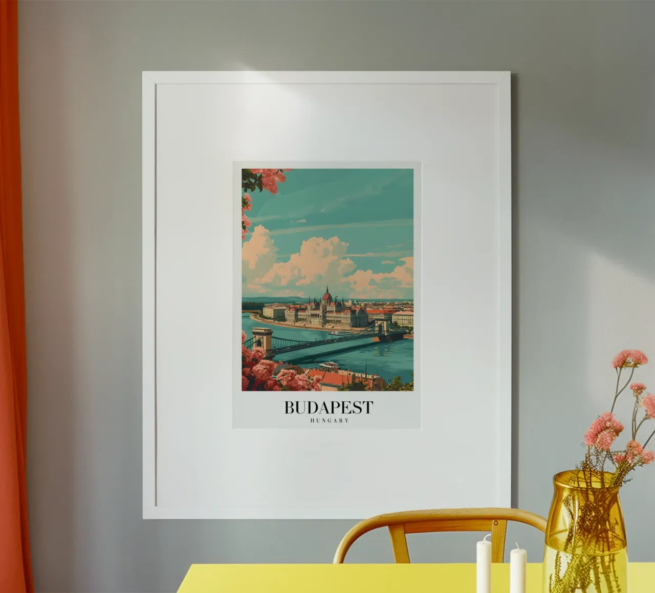 Parlamento di Budapest e Ponte delle Catene - Ungheria Arte poster con telaio in plastica da homdeco