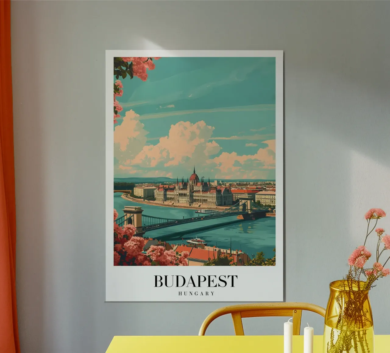 Parlamento di Budapest e Ponte delle Catene - Ungheria Arte poster con telaio in plastica da homdeco