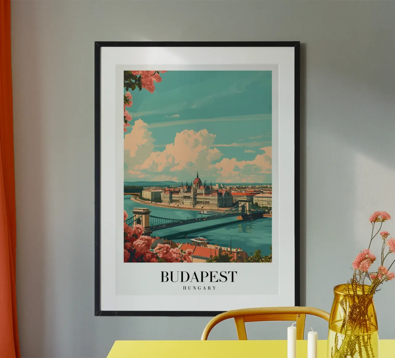 Parlamento di Budapest e Ponte delle Catene - Ungheria Arte poster con telaio in plastica da homdeco