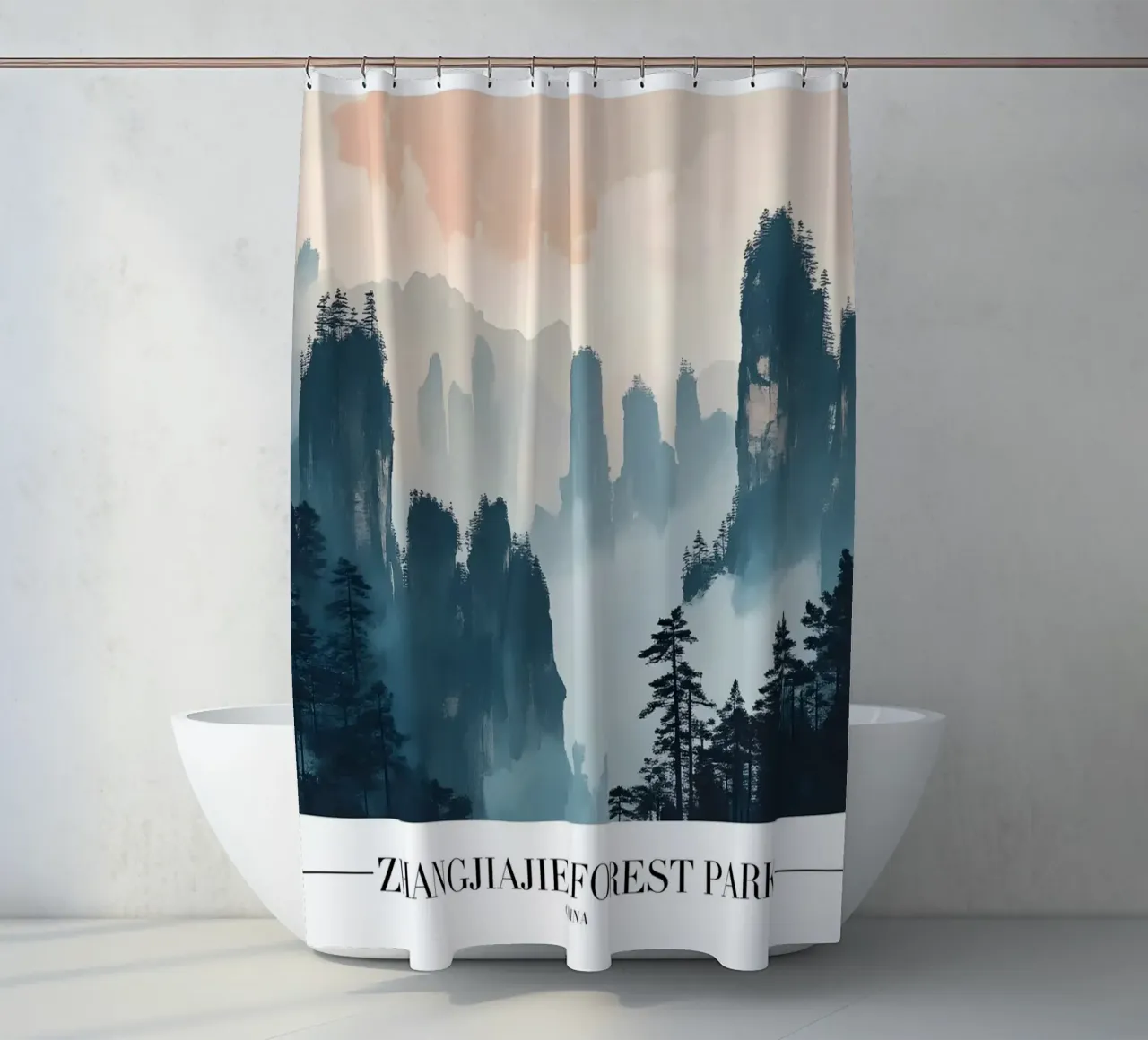 Parco forestale di Zhangjiajie - Arte dei picchi nebbiosi in Cina tenda da doccia da homdeco