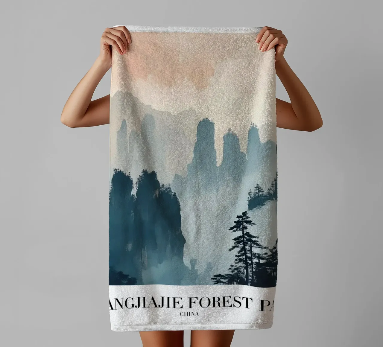 Parco forestale di Zhangjiajie - Arte dei picchi nebbiosi in Cina asciugamano da bagno da homdeco
