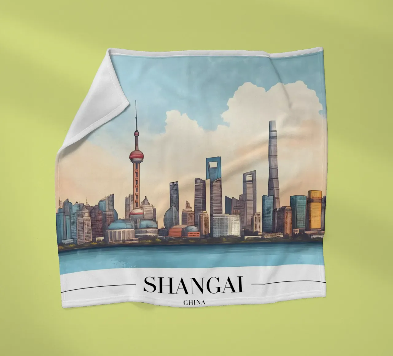 Shanghai Bund Skyline - China stadsgezicht kunst fleecedeken van homdeco