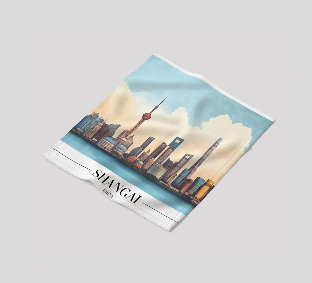 Shanghai Bund Skyline - China stadsgezicht kunst fleecedeken van homdeco