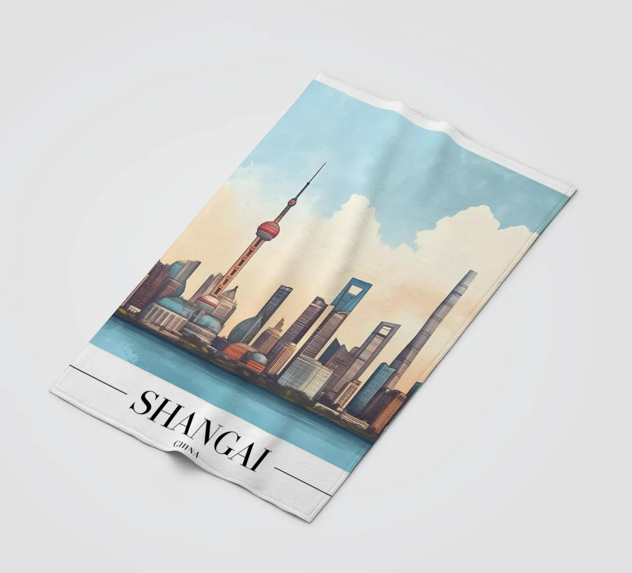 Shanghai Bund Skyline - China stadsgezicht kunst fleecedeken van homdeco