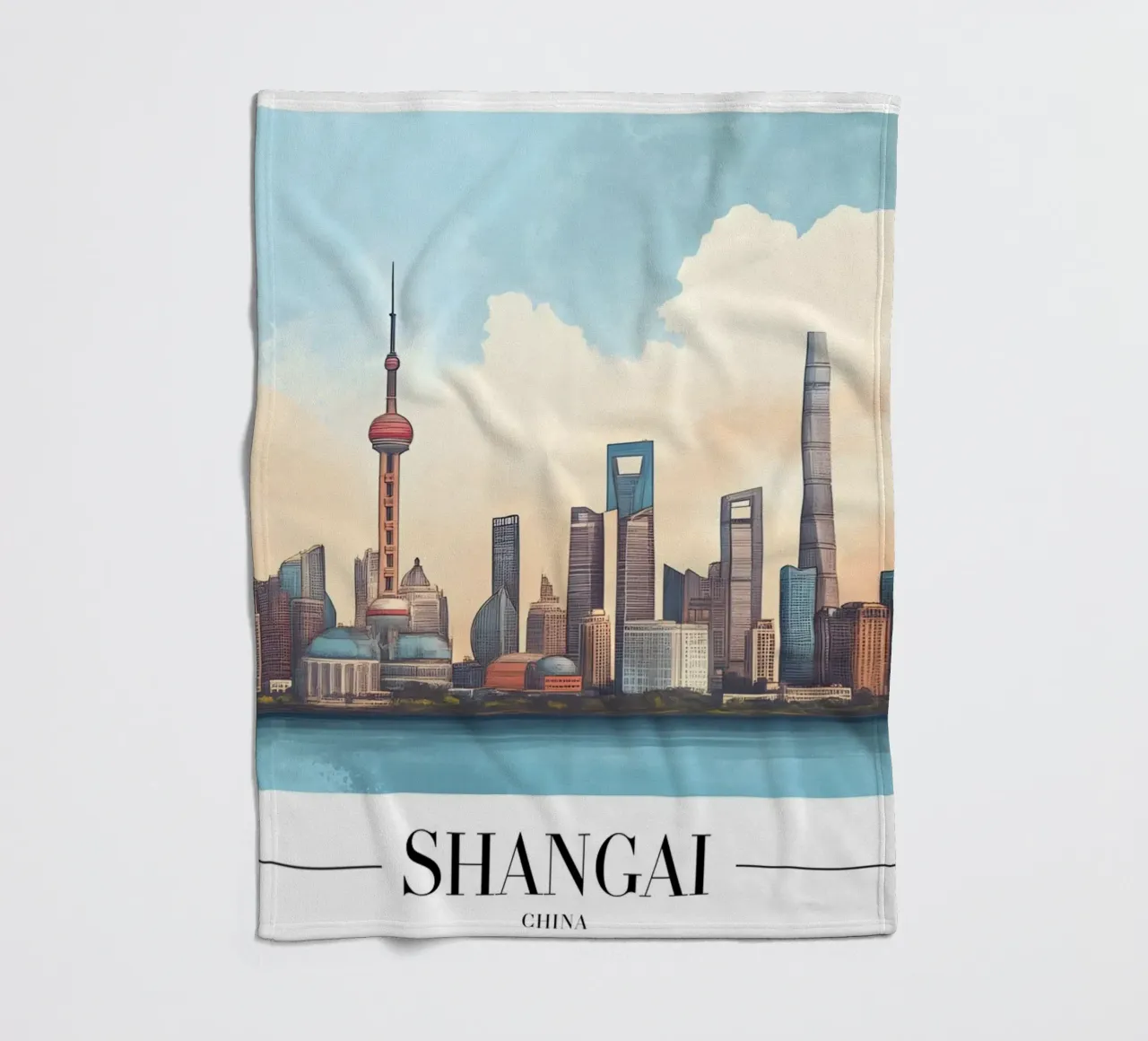 Shanghai Bund Skyline - China stadsgezicht kunst fleecedeken van homdeco