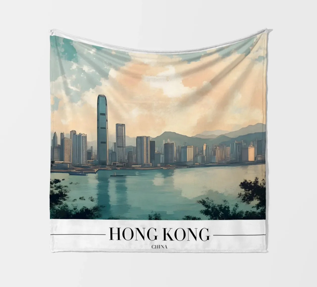 Skyline e porto di Hong Kong - China Cityscape Art coperta in pile da homdeco