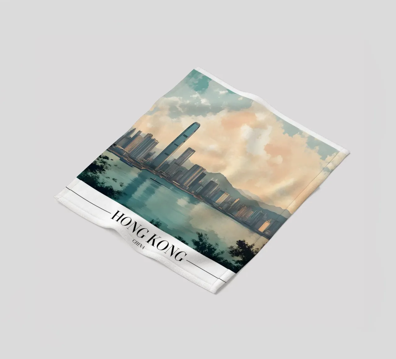 Skyline e porto di Hong Kong - China Cityscape Art coperta in pile da homdeco