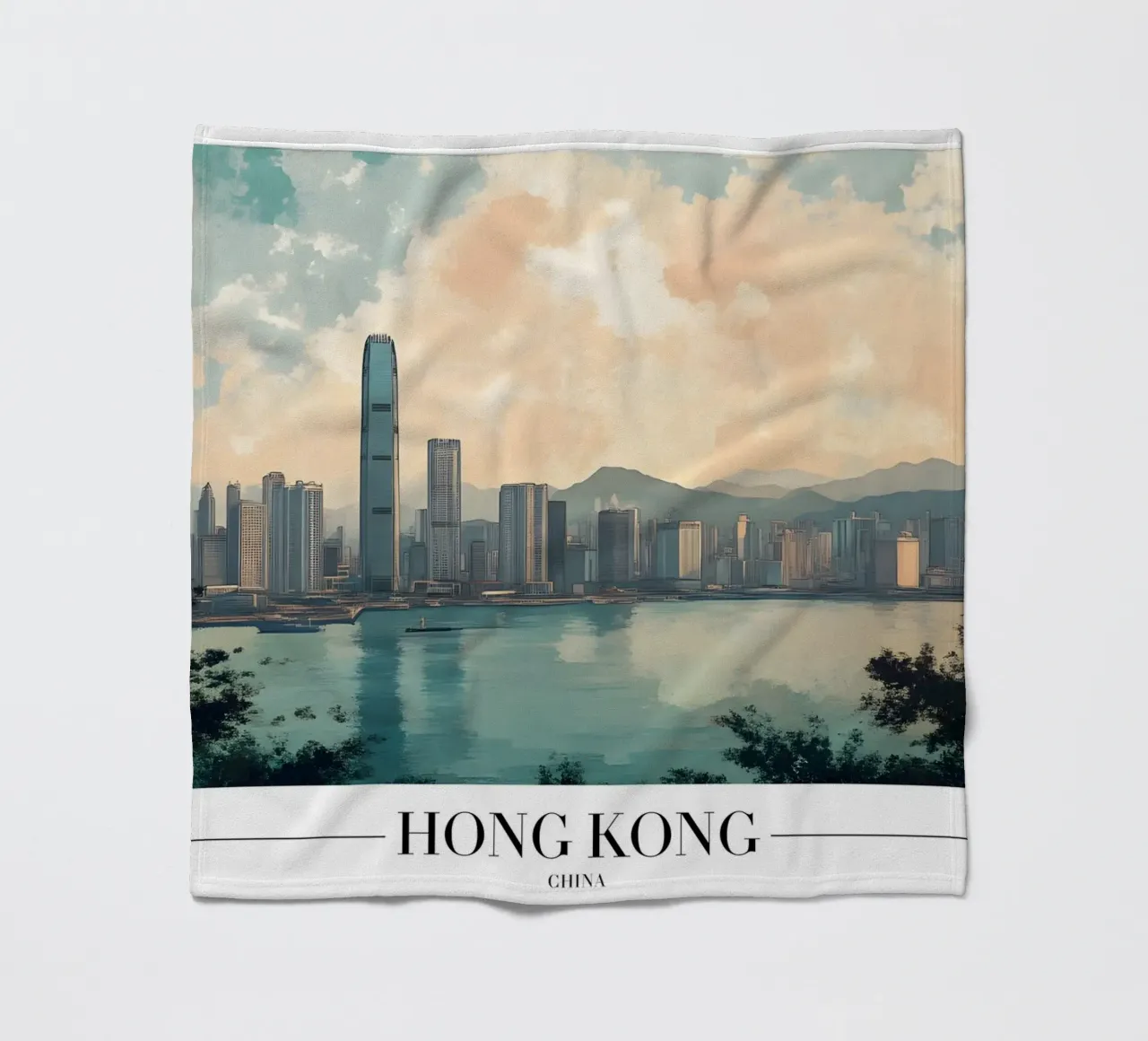 Skyline e porto di Hong Kong - China Cityscape Art coperta in pile da homdeco