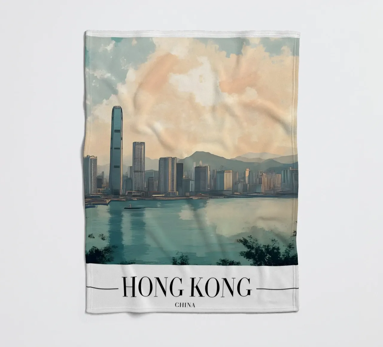 Skyline e porto di Hong Kong - China Cityscape Art coperta in pile da homdeco