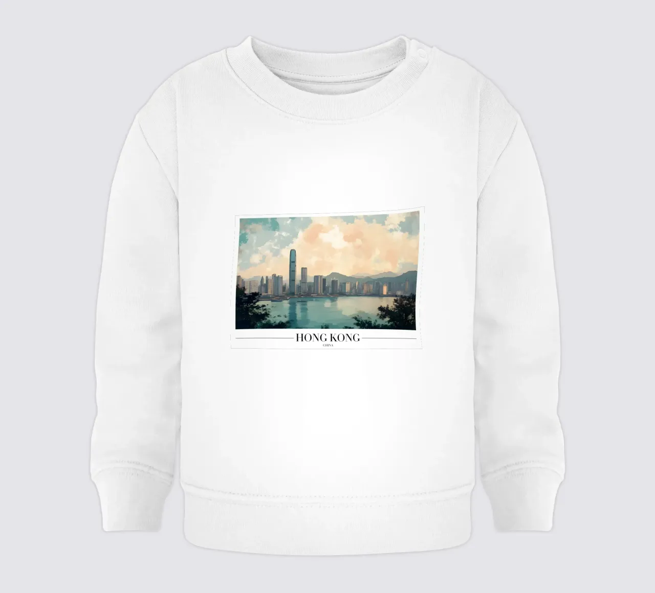Skyline e porto di Hong Kong - China Cityscape Art felpa neonato da homdeco