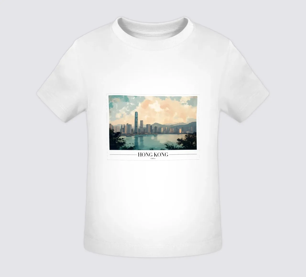 Hong Kong Skyline & Harbour - China Cityscape Art baby t-shirt by homdeco