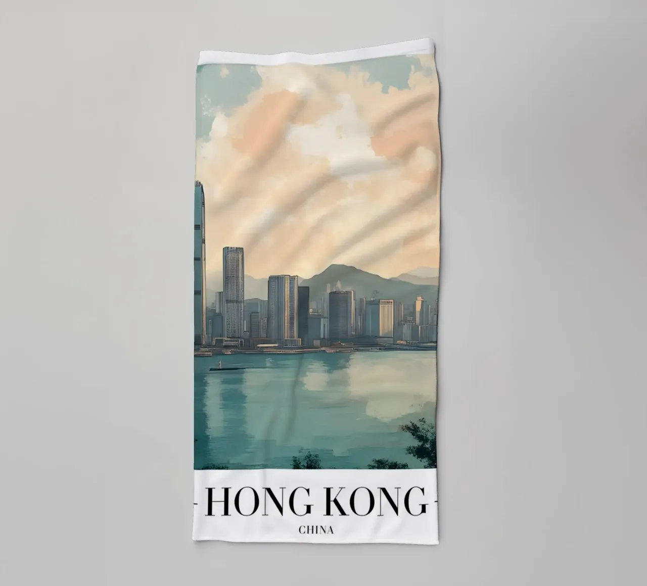 Hongkong Skyline & Hafen - China Stadtbild Kunst Handtuch von homdeco