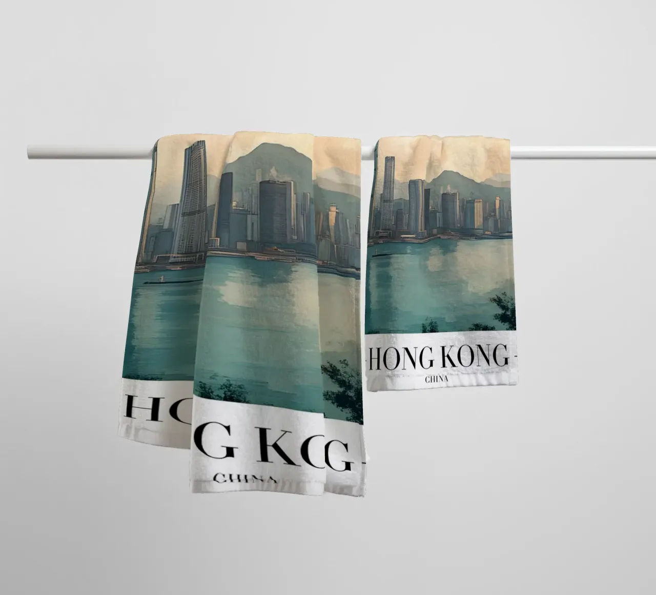 Hongkong Skyline & Hafen - China Stadtbild Kunst Handtuch von homdeco
