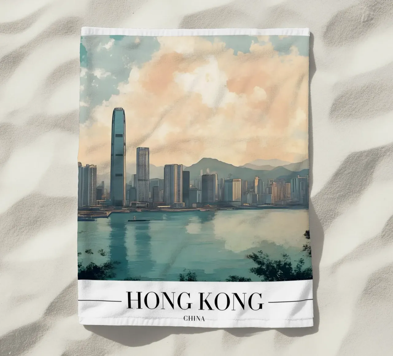 Skyline e porto di Hong Kong - China Cityscape Art telo mare da homdeco