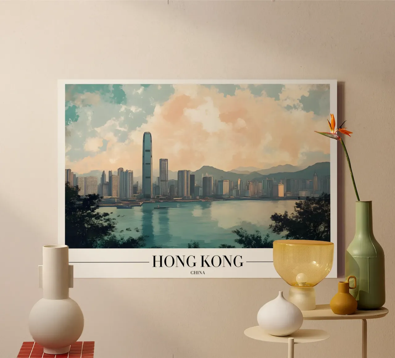 Skyline & haven van Hongkong - China stadsgezicht kunst canvas van homdeco