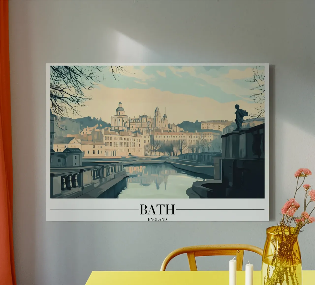 Paesaggio urbano di Bath e fiume Avon - Arte da viaggio in Inghilterra tela con Cornice a cassetta da homdeco