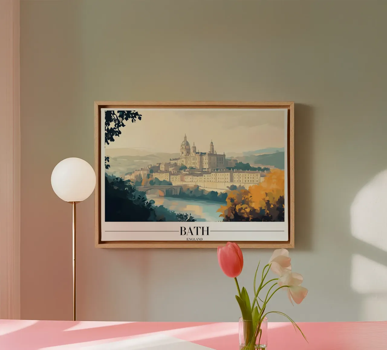 Bath Royal Crescent uitzicht - Engeland stadsgezicht kunst canvas met Baklijst van homdeco