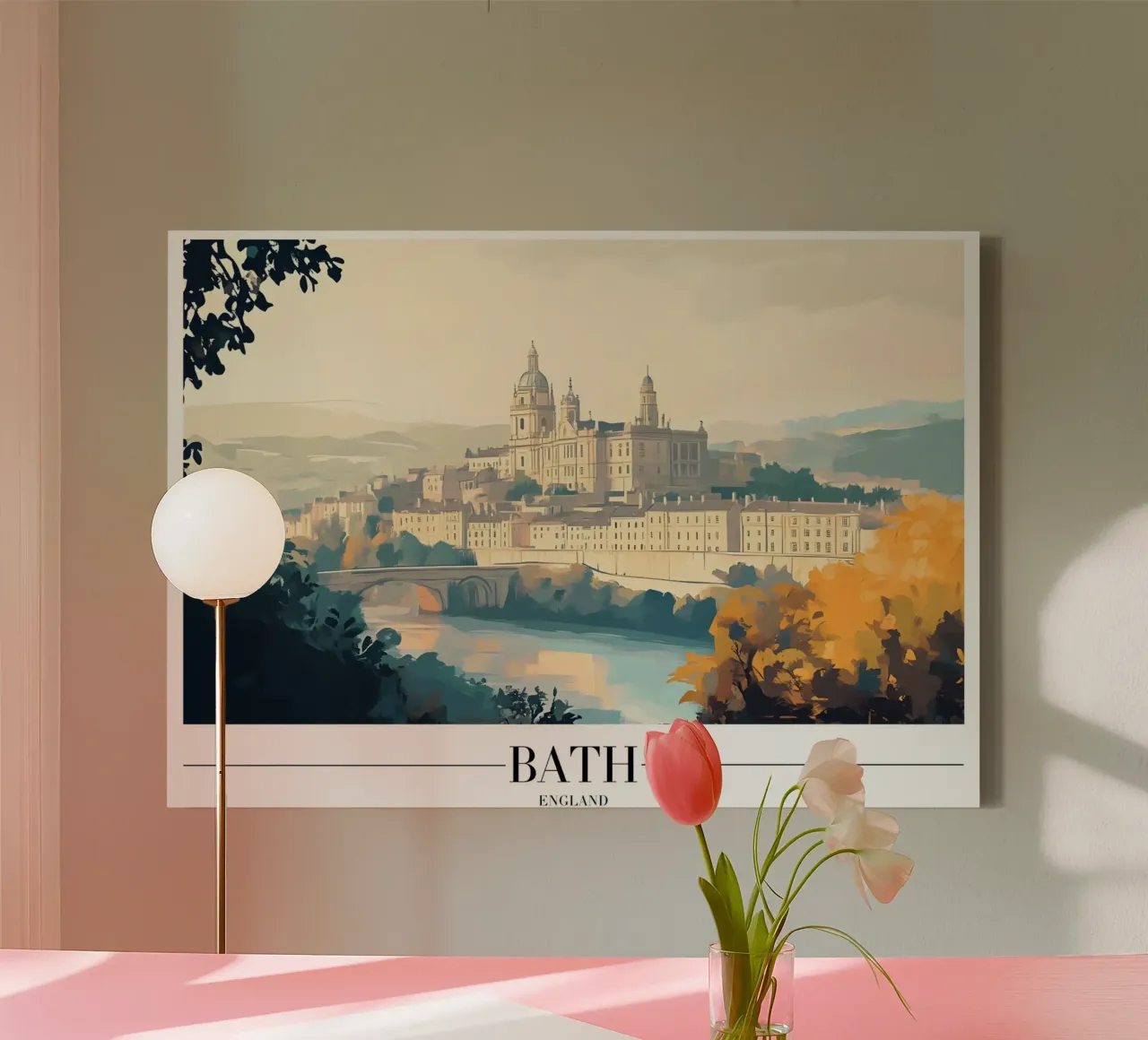 Bath Royal Crescent uitzicht - Engeland stadsgezicht kunst canvas met Baklijst van homdeco