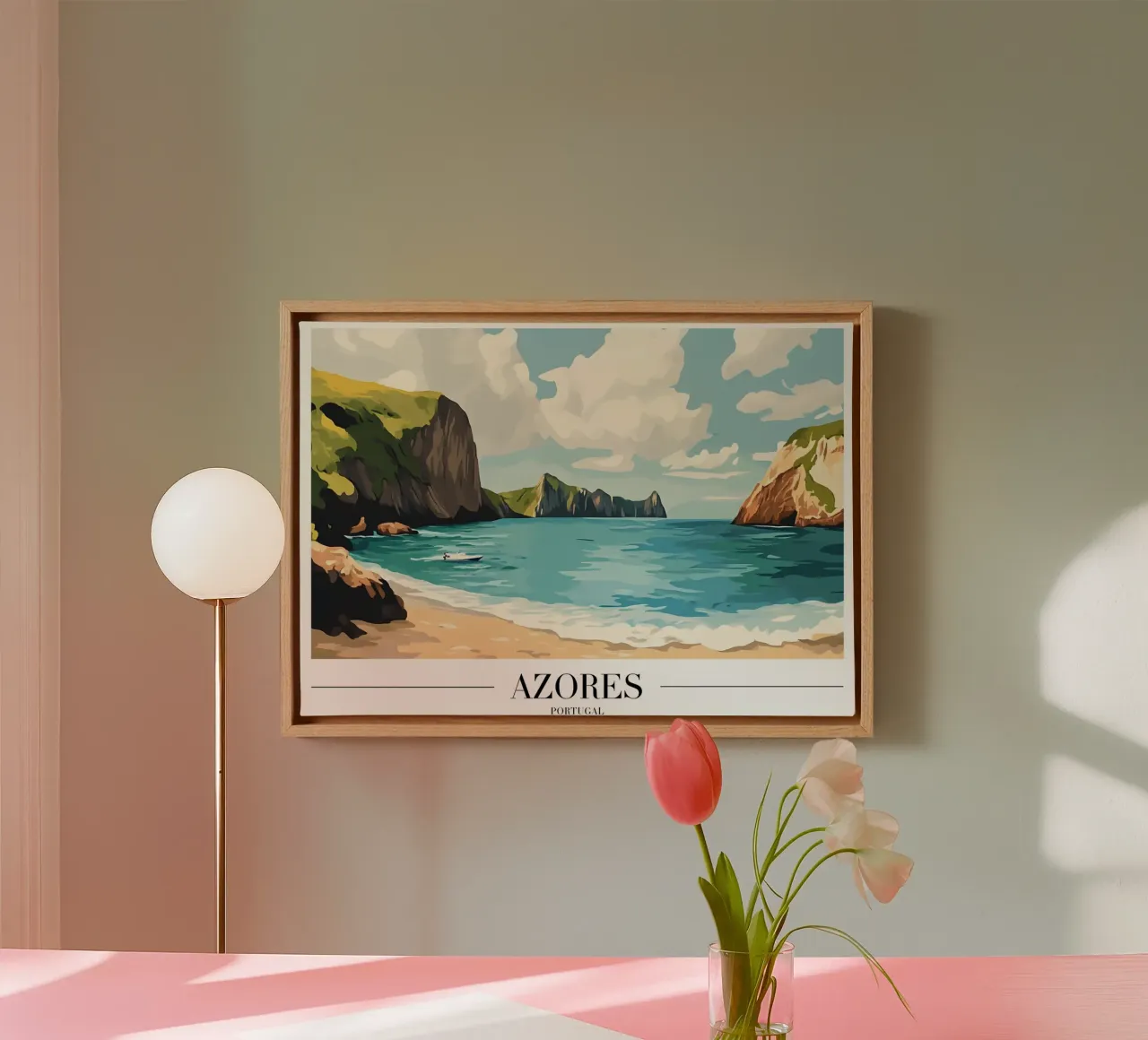 Azoren Kustkliffen - Portugal Eilandlandschap canvas met Baklijst van homdeco