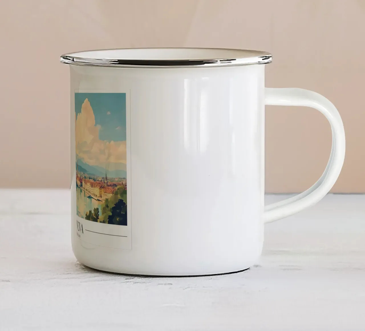 Meer van Genève & Skyline - Zwitserland Stadsgezicht Kunst emaille mok van homdeco