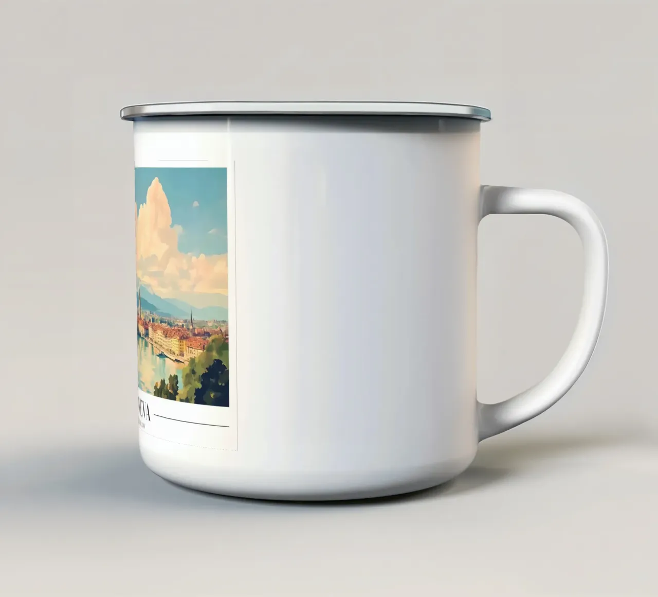 Meer van Genève & Skyline - Zwitserland Stadsgezicht Kunst emaille mok van homdeco