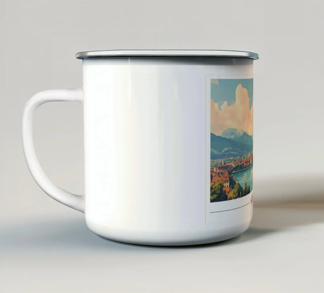 Meer van Genève & Skyline - Zwitserland Stadsgezicht Kunst emaille mok van homdeco