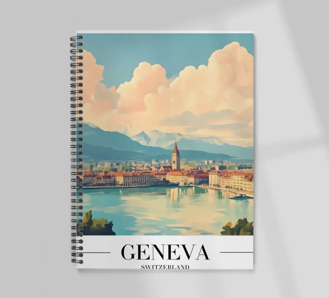 Geneva Lake & Skyline - Switzerland Cityscape Art spiral notebook by homdeco