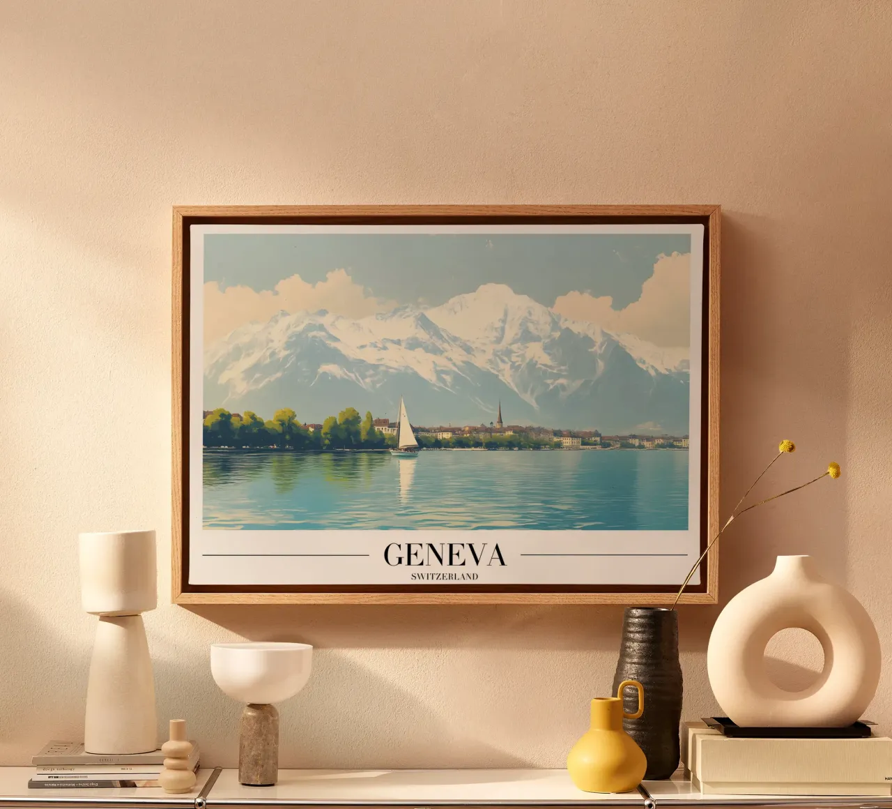 Meer van Genève & Mont Blanc - Zwitserland Zeilkunst canvas met Baklijst van homdeco