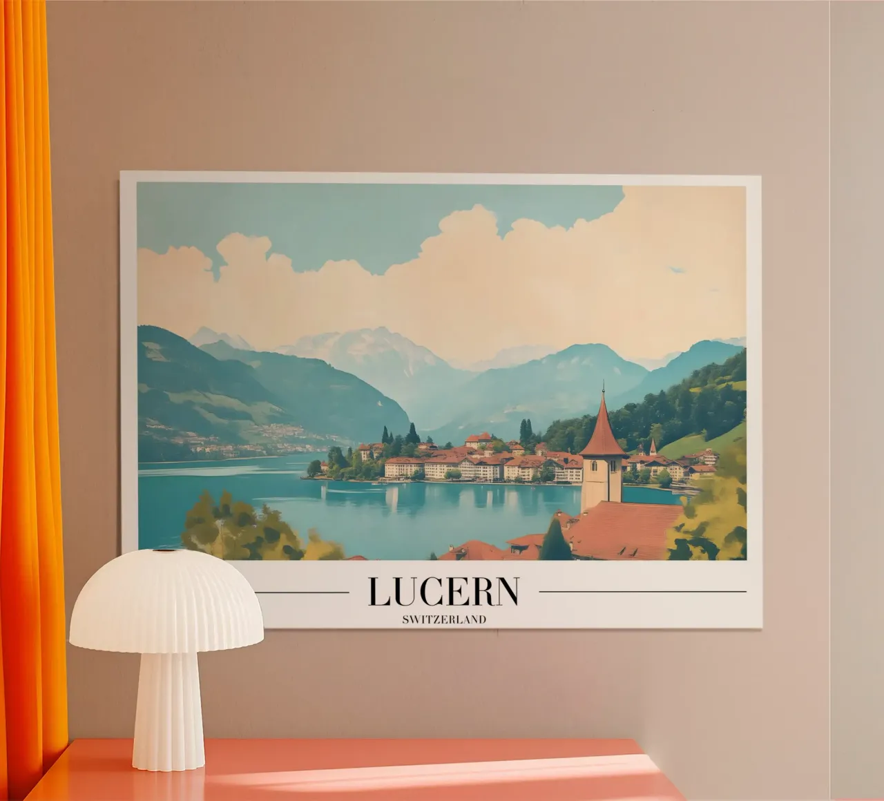 Lucern Seedorf - Schweiz Bergkunst Poster mit Aluminium Rahmen von homdeco