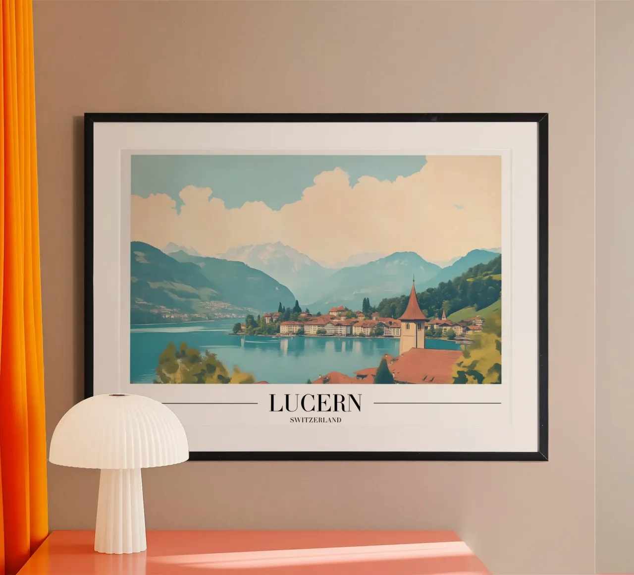Lucern Seedorf - Schweiz Bergkunst Poster mit Aluminium Rahmen von homdeco