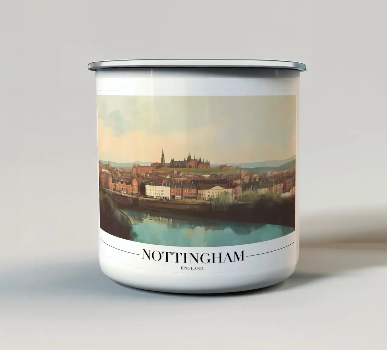 Paesaggio urbano di Nottingham e fiume Trent - Inghilterra Arte tazza in smalto da homdeco