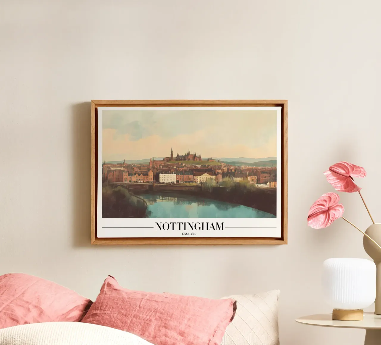 Paesaggio urbano di Nottingham e fiume Trent - Inghilterra Arte tela con Cornice a cassetta da homdeco