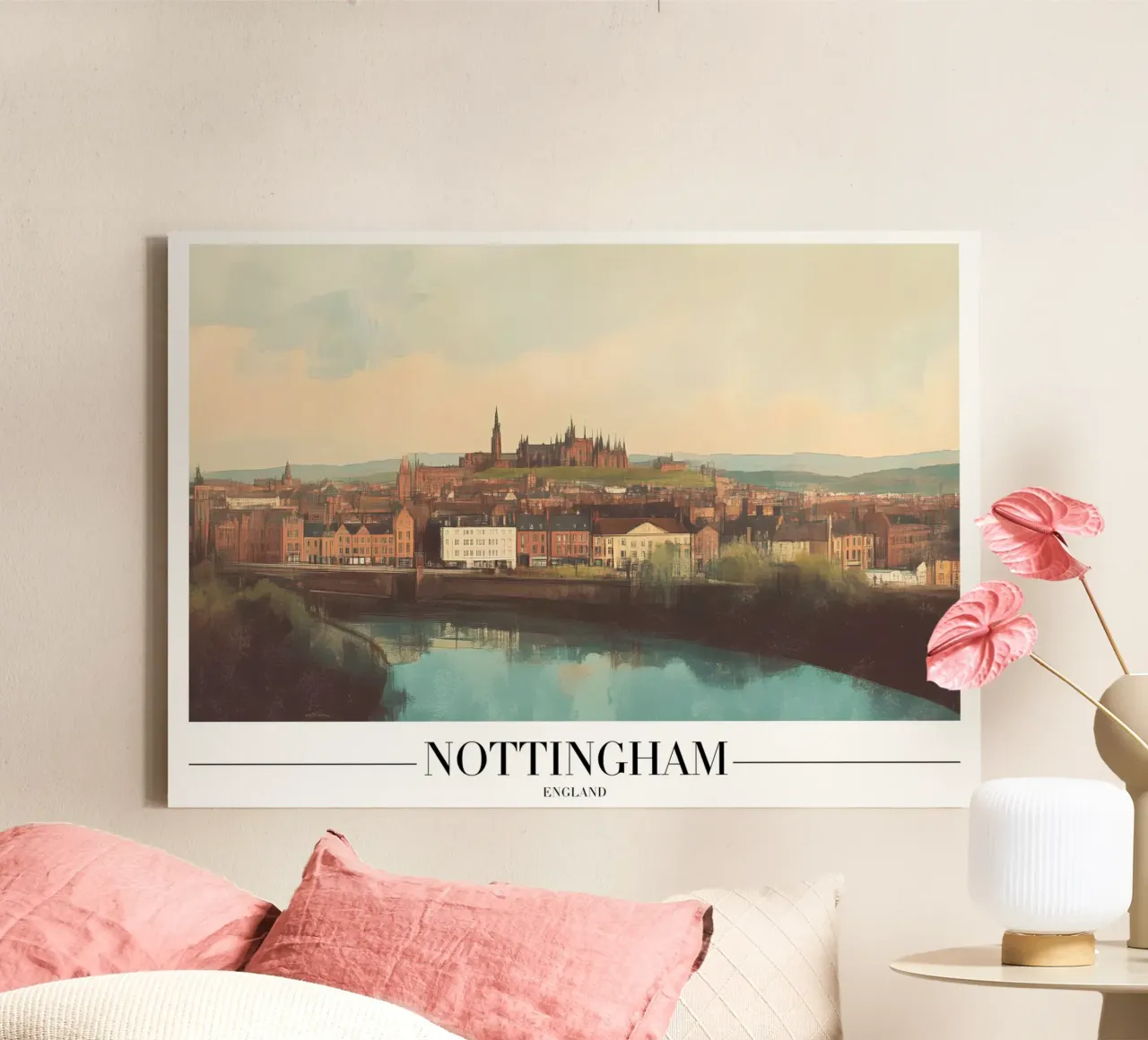Paesaggio urbano di Nottingham e fiume Trent - Inghilterra Arte tela con Cornice a cassetta da homdeco