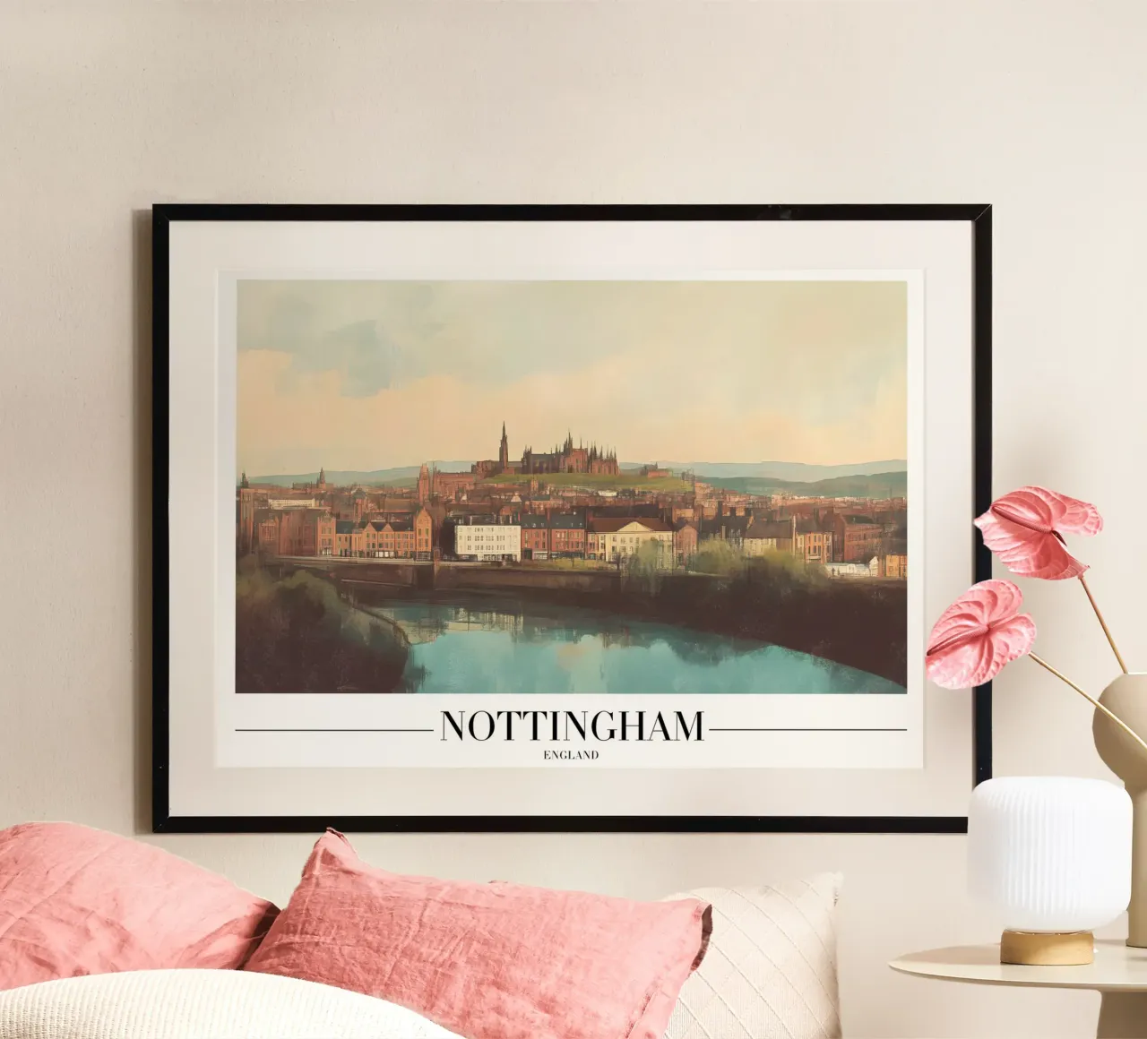 Paesaggio urbano di Nottingham e fiume Trent - Inghilterra Arte poster da homdeco