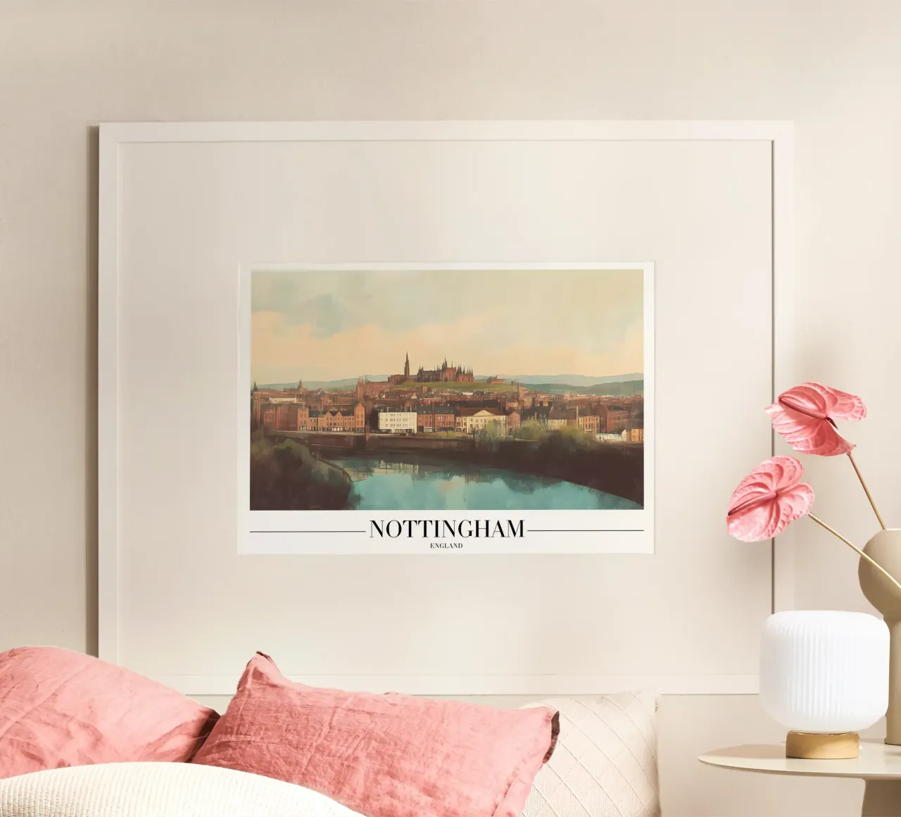 Paesaggio urbano di Nottingham e fiume Trent - Inghilterra Arte poster da homdeco