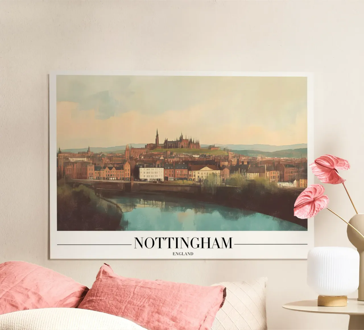 Paesaggio urbano di Nottingham e fiume Trent - Inghilterra Arte poster da homdeco