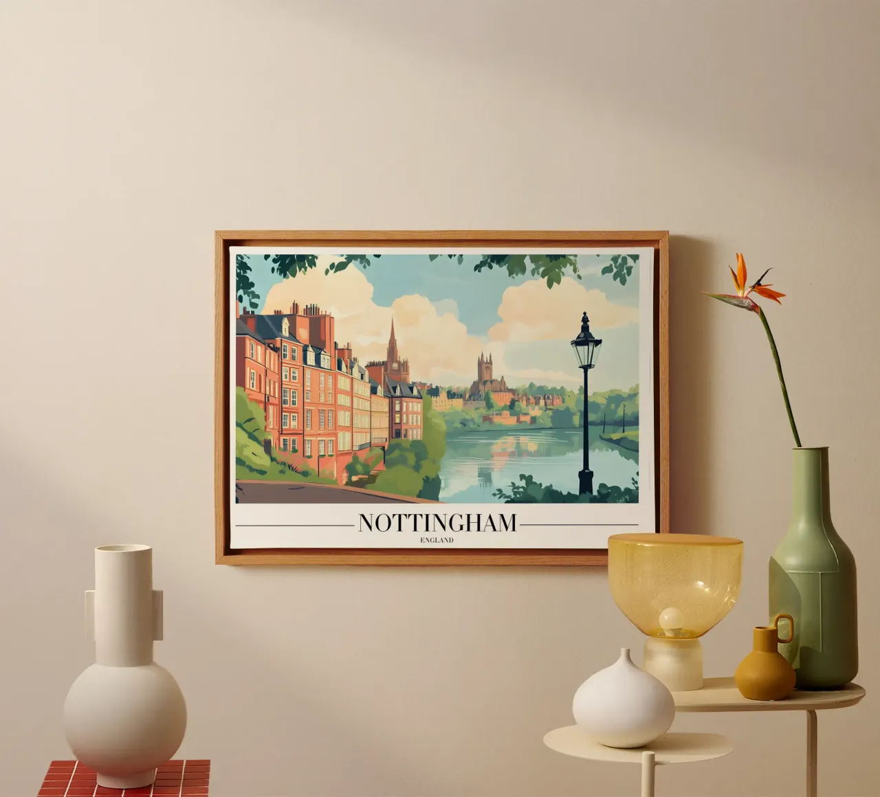 Vista sul fiume di Nottingham - Paesaggio urbano in Inghilterra tela con Cornice a cassetta da homdeco