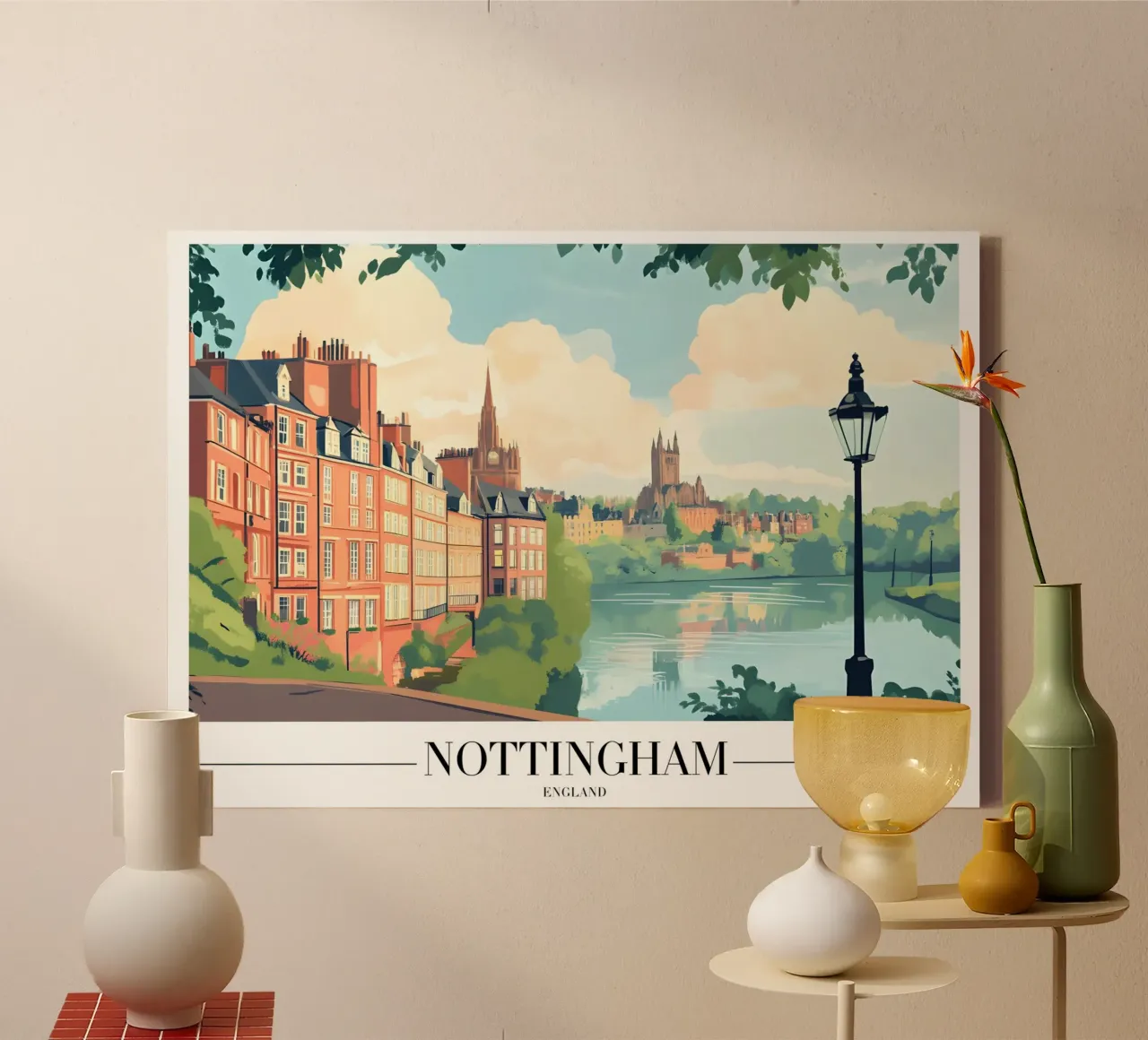 Vista sul fiume di Nottingham - Paesaggio urbano in Inghilterra tela con Cornice a cassetta da homdeco