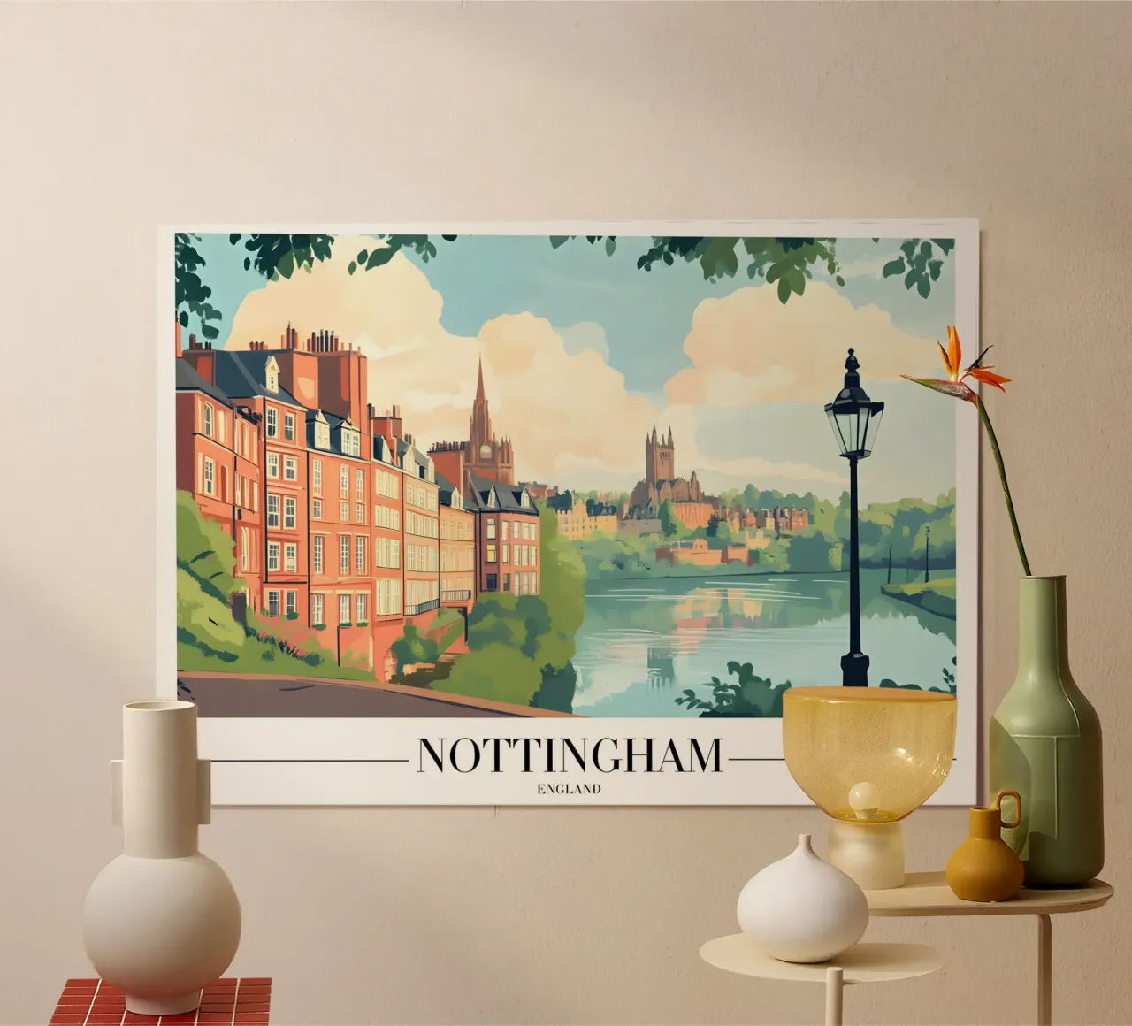 Vista sul fiume di Nottingham - Paesaggio urbano in Inghilterra poster da homdeco