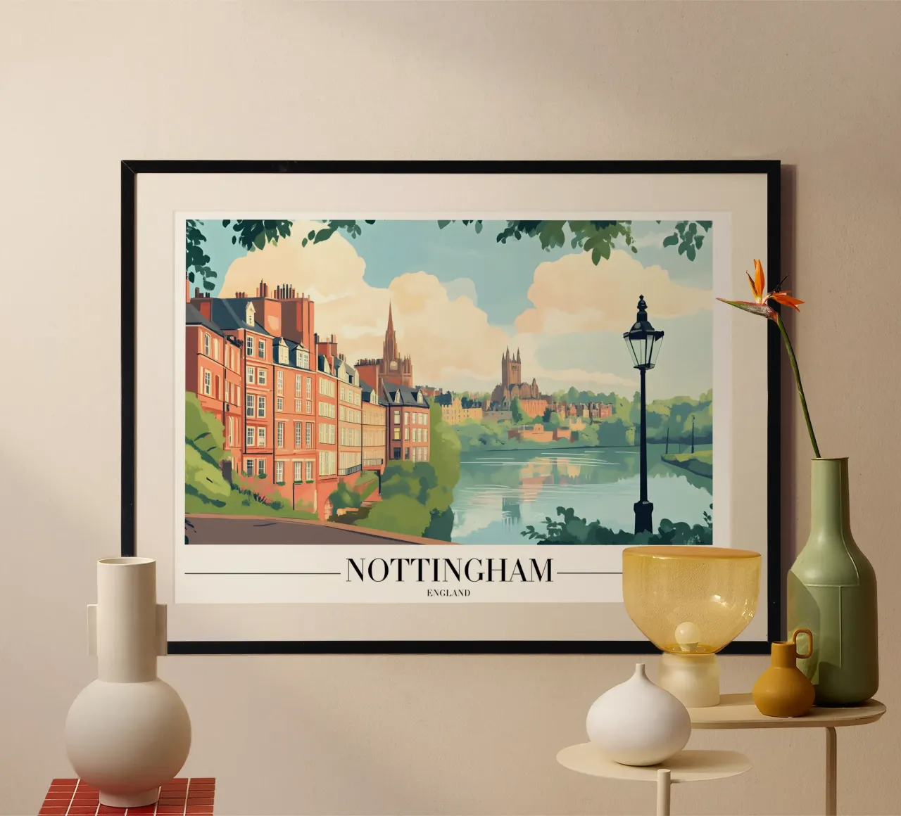 Vista sul fiume di Nottingham - Paesaggio urbano in Inghilterra poster da homdeco