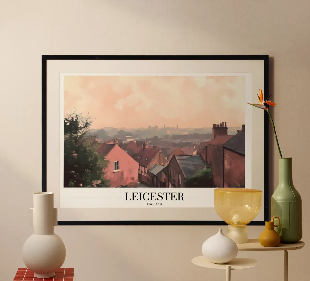 Vista sui tetti di Leicester - Arte del paesaggio urbano in Inghilterra poster da homdeco