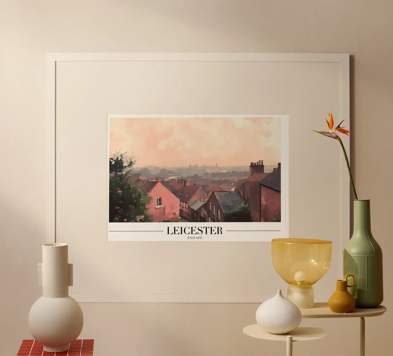 Vista sui tetti di Leicester - Arte del paesaggio urbano in Inghilterra poster da homdeco